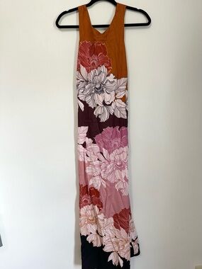 Anthropologie Maeve Floral Twist Back Maxi Dress Orange Multi Size XS